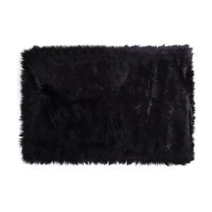Soft Faux Fur Rug Indoor Fluffy Area Rugs Rectangle Floor Mat 2 x 3ft Black